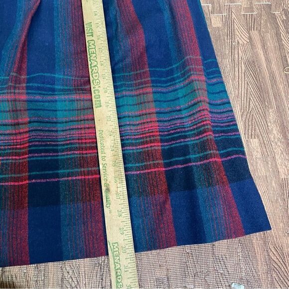 Vintage 70s Pendleton Blue Red Turquoise Plaid Stripe‎ Wool Midi Skirt 12 - Picture 3 of 11